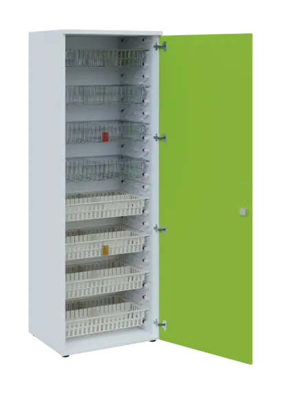 EUROMEDICA D - 66/M skříň léková boxová, 1-dveřová, pravá, 1950x660x535, korpus bílý, dvířka jarní zeleň